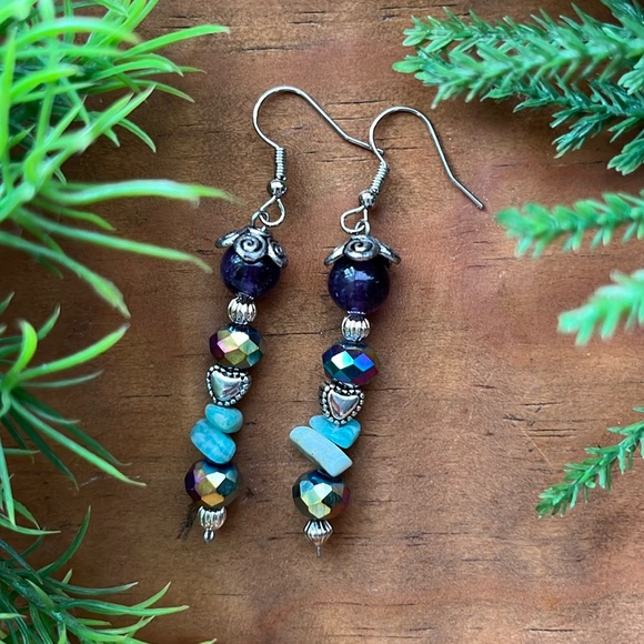 Handmade Bohemian Purple Turquoise Earrings - Picture 3 of 12